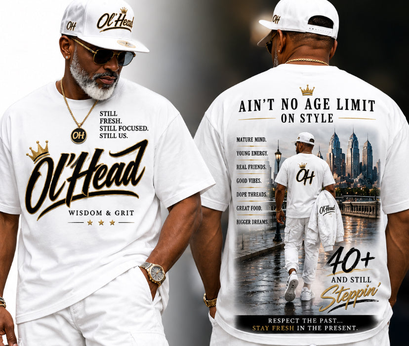 Ol’Head White Heavy Tee with graphics