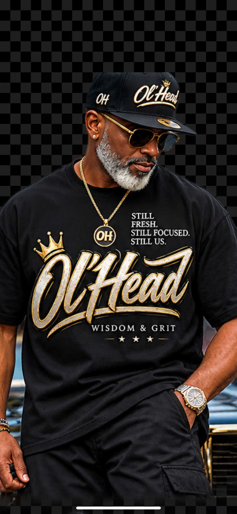 Ol’Head Black Heavy Tee with graphics